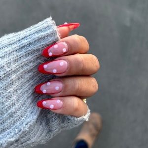 Handmade Red French Pearl Press On nail